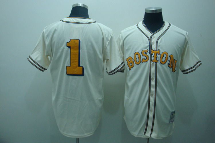 Mitchell And Ness Red Sox #1 Bobby Doerr Cream Stitched MLB Throwback Jersey - Click Image to Close